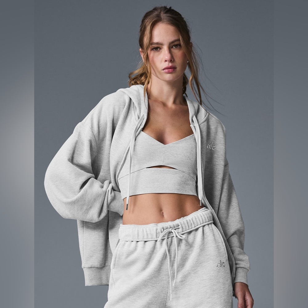 Alo Heather Gray Hoodie Zip Up Best Seller - Picture 3 of 4